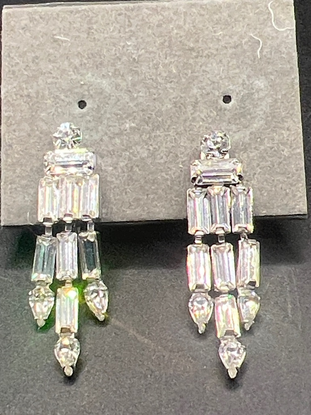 Vintage Crystal Drop Earrings - Clear & Silver